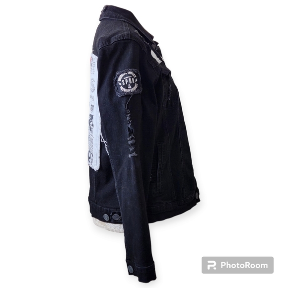 Spark Premium Black Denim Savage Distressed Jacket size Medium - Picture 10 of 11